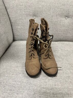 Madden Girl Taupe Lace-Up Combat Boots